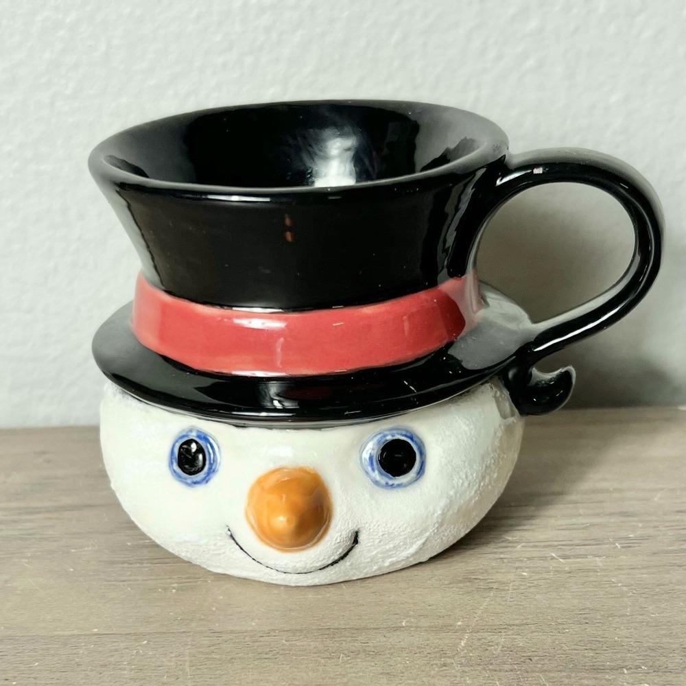 Vtg Hand Painted Snowman Mug/Candle‎ Holder Signed Artisan Studio Ceramic